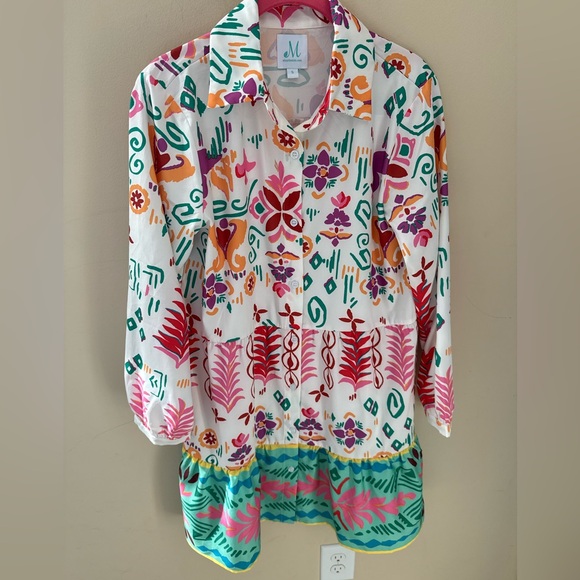 Shop the mint colorful abstract tiered dress size Small - Picture 3 of 6